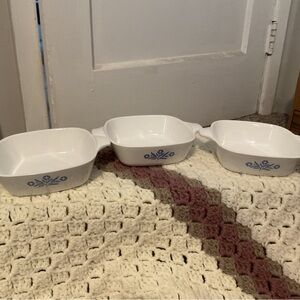 White Blue Cornflower 1 3/4 Cup Casserole Dish Set